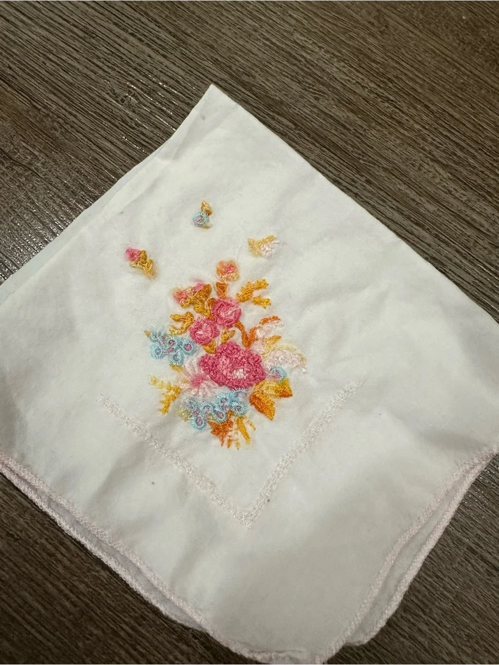 5 Vintage Embroidered Floral Handkerchiefs - White & Pastel Accents